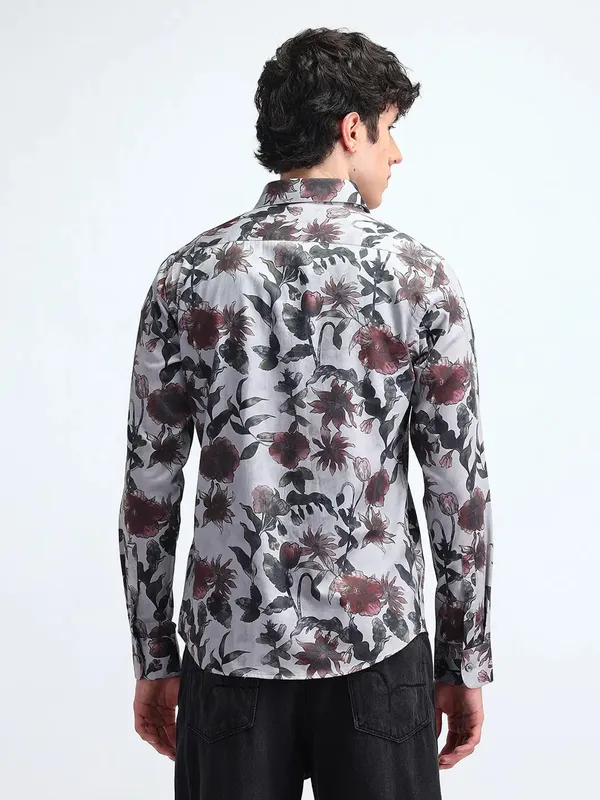 FLYING MACHINE floral printed cotton grey shirt