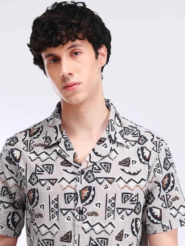 FLYING MACHINE grey printed cotton shirt