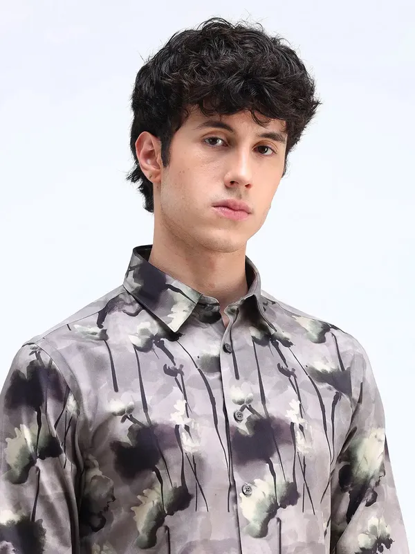 FLYING MACHINE grey printed cotton shirt for men