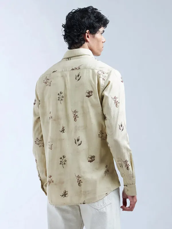 FLYING MACHINE khakhi printed slim fit shirt