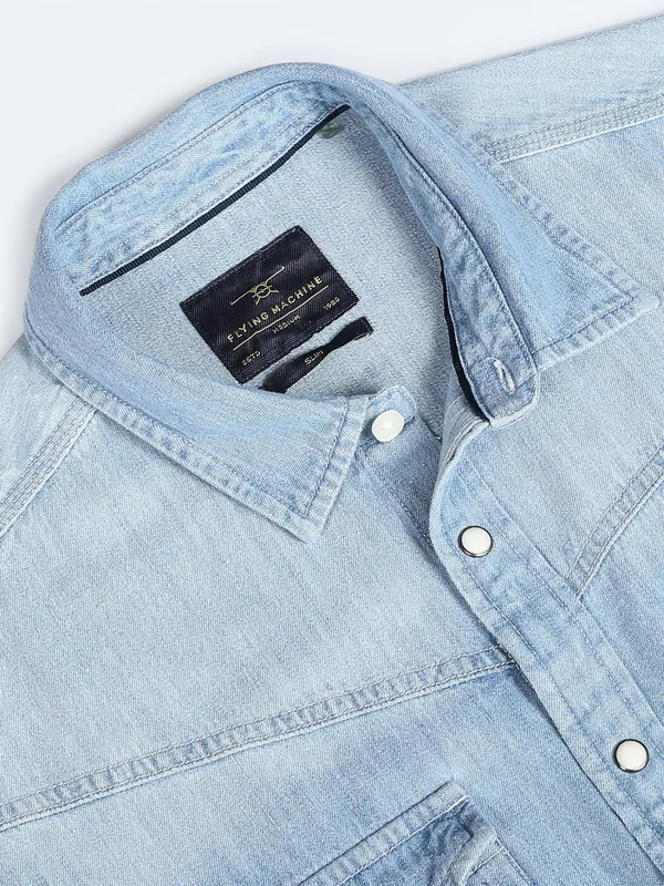 Flying Machine light blue washed denim shirt