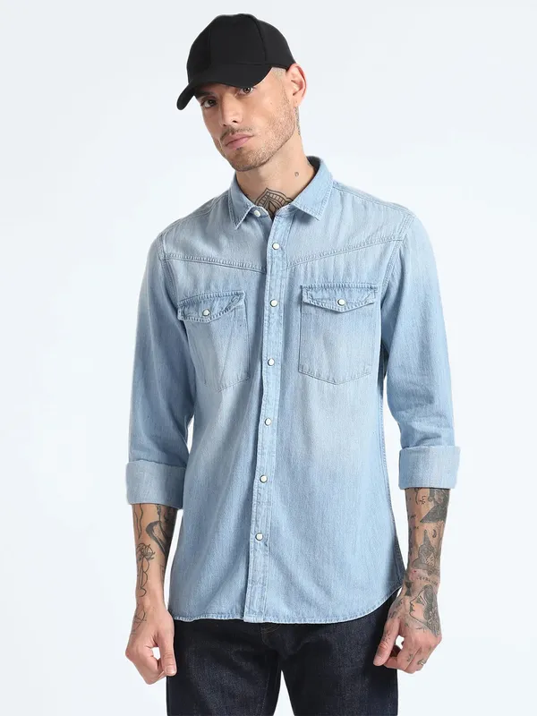 Flying Machine light blue washed denim shirt