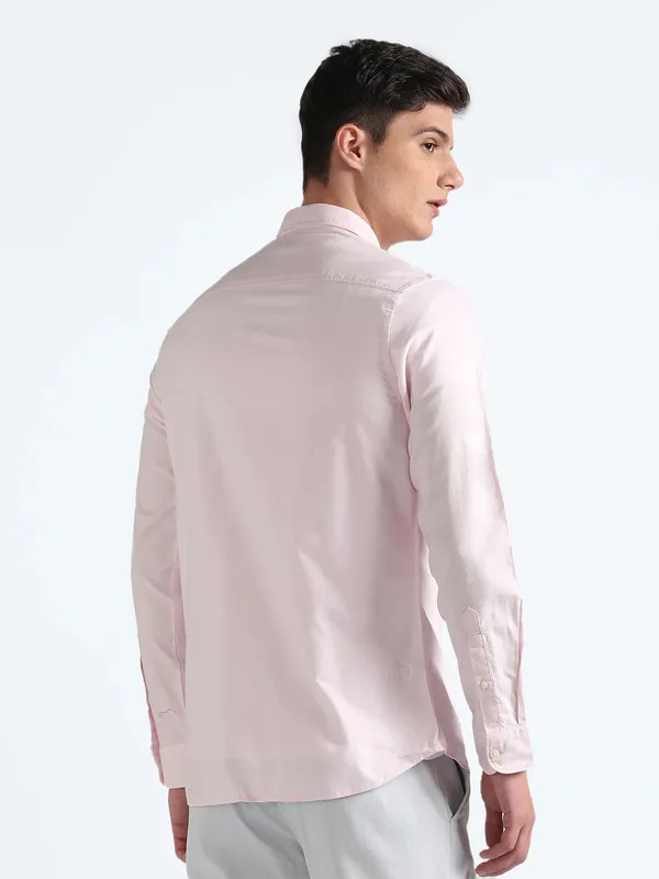 Flying Machine light pink cotton plain shirt