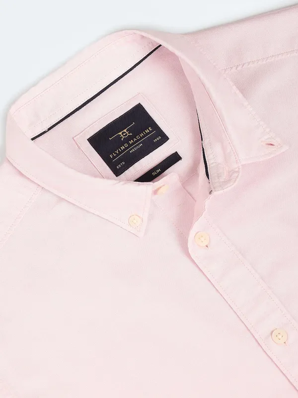 Flying Machine light pink cotton plain shirt