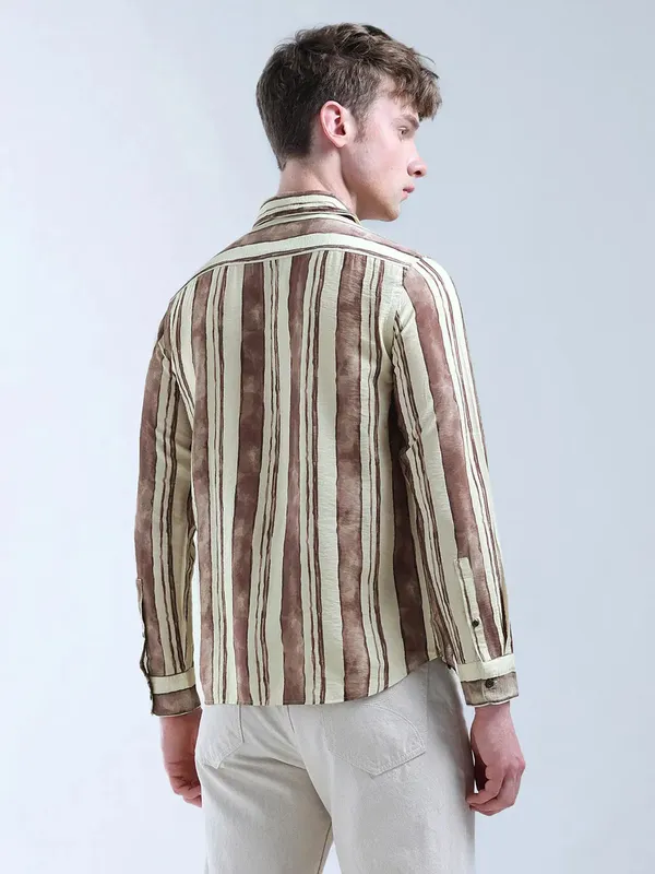 FLYING MACHINE lime and brown stripe shirt