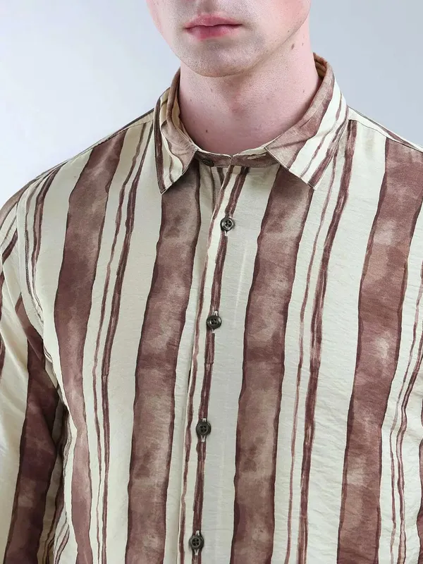 FLYING MACHINE lime and brown stripe shirt