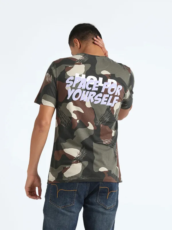Flying Machine military green cotton t shirt