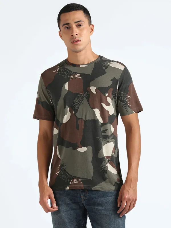 Flying Machine military green cotton t shirt