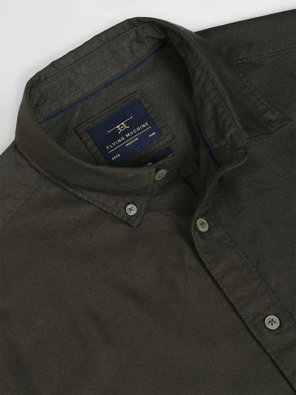 Flying Machine military green plain shirt