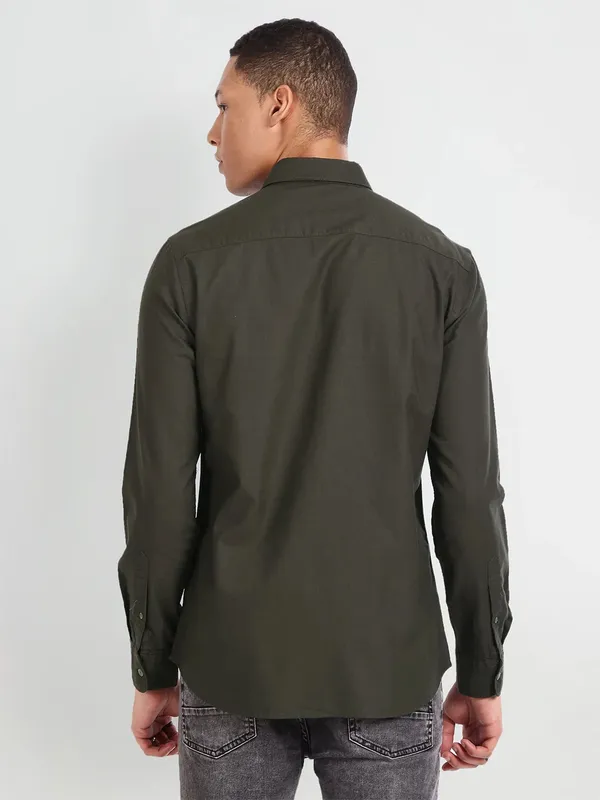 Flying Machine military green plain shirt