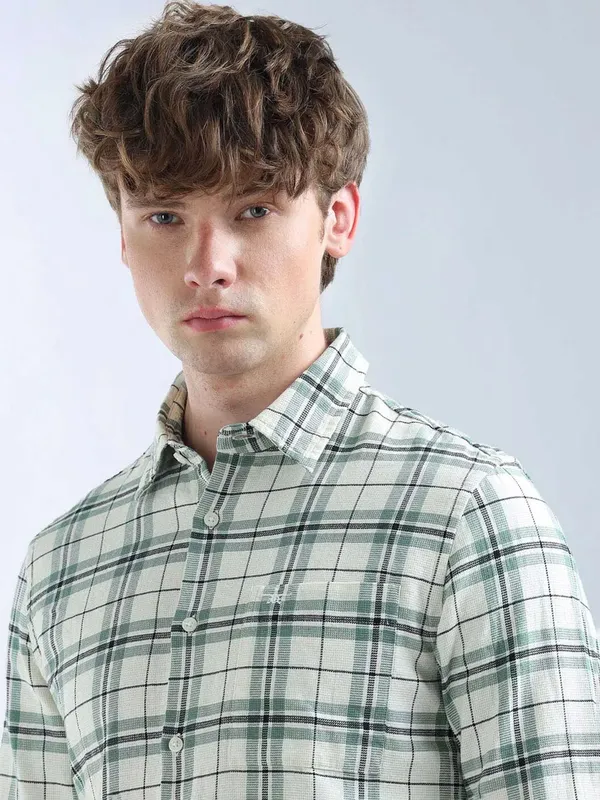 FLYING MACHINE mint green checkered casual shirt