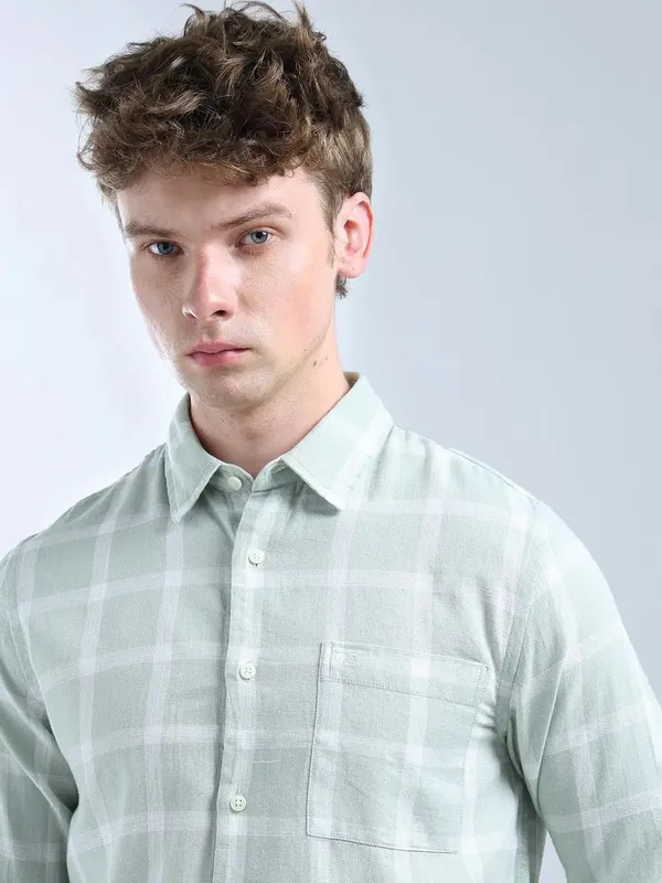 FLYING MACHINE mint green cotton checkered shirt