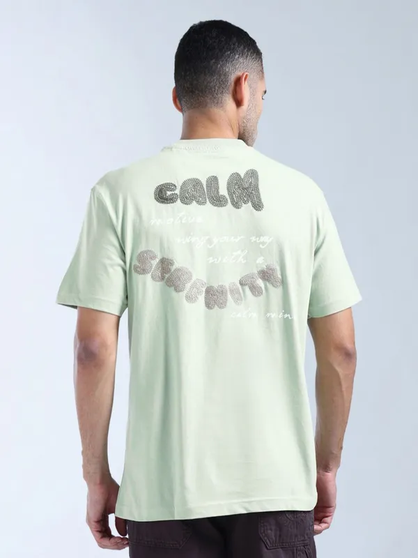 FLYING MACHINE mint green printed cotton t-shirt