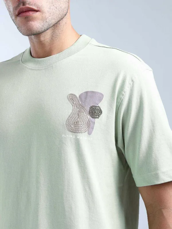 FLYING MACHINE mint green printed cotton t-shirt