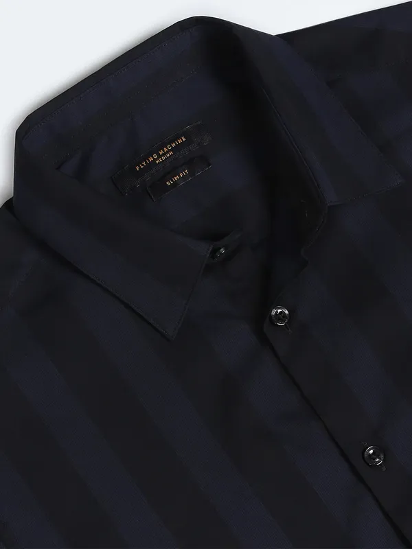 Flying Machine navy and black stripe shirt