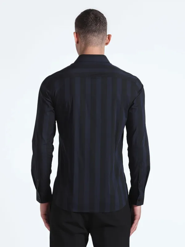 Flying Machine navy and black stripe shirt