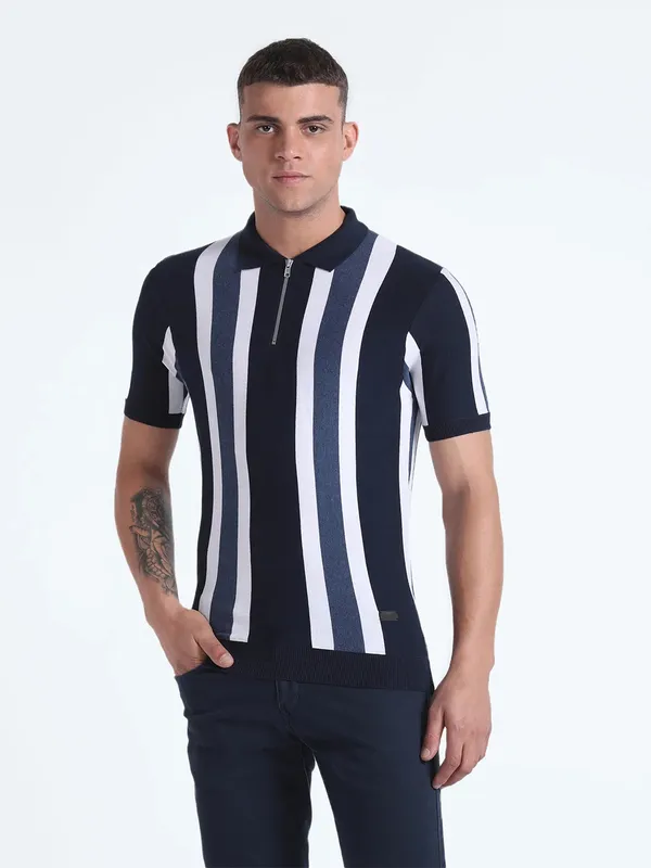 Flying Machine navy stripe cotton t shirt