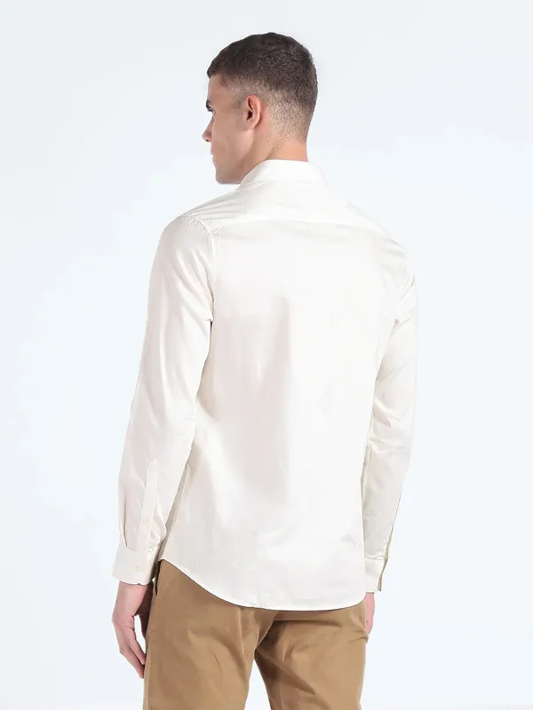 Flying Machine off white cotton plain shirt