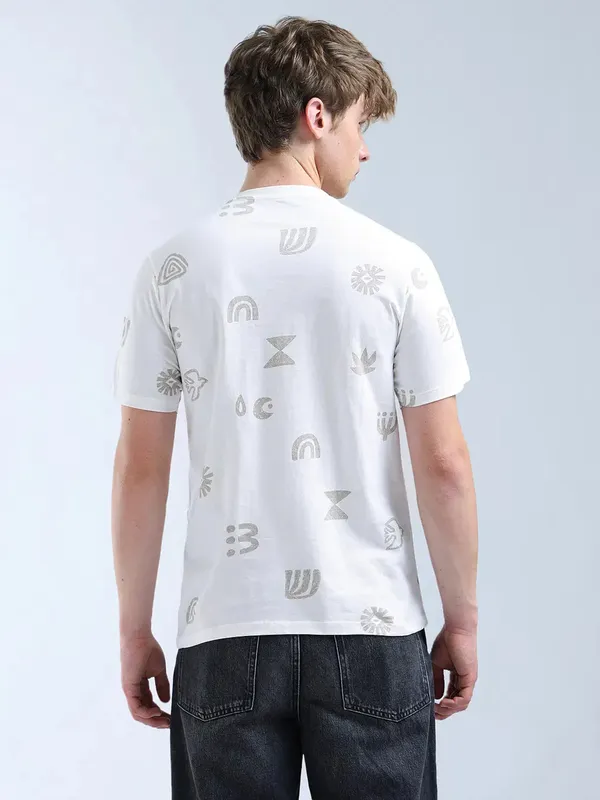 FLYING MACHINE off white printed slim fit t-shirt