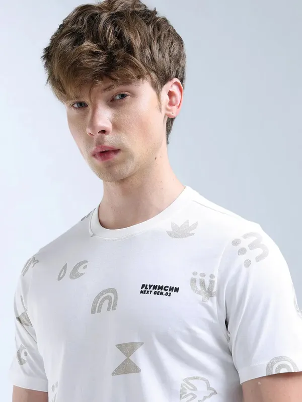FLYING MACHINE off white printed slim fit t-shirt