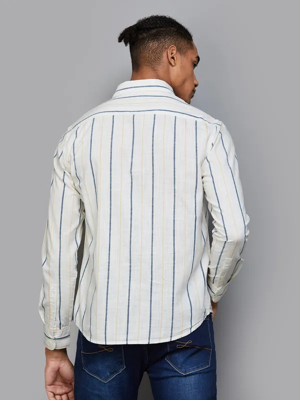 FLYING MACHINE off-white stripe cotton shirt
