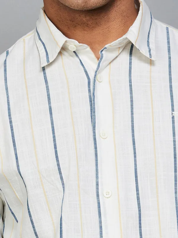 FLYING MACHINE off-white stripe cotton shirt