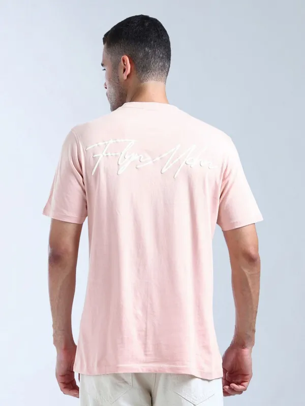 FLYING MACHINE pink cotton slim fit t-shirt