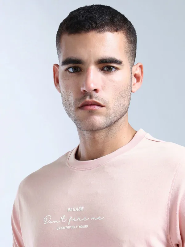 FLYING MACHINE pink cotton slim fit t-shirt
