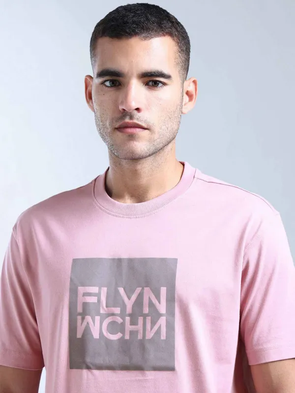 FLYING MACHINE pink printed cotton t-shirt