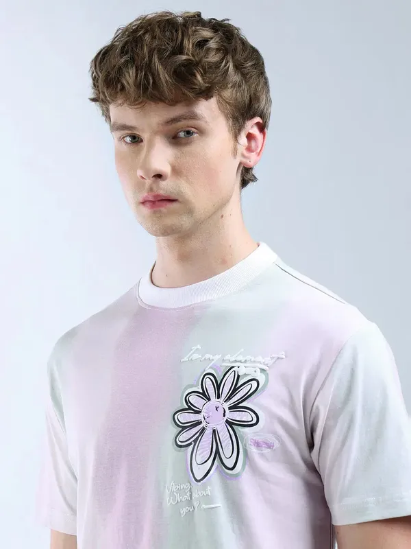 FLYING MACHINE pink printed slim fit mens t-shirt