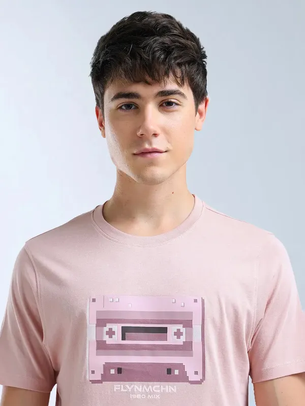 FLYING MACHINE pink printed slim fit t-shirt