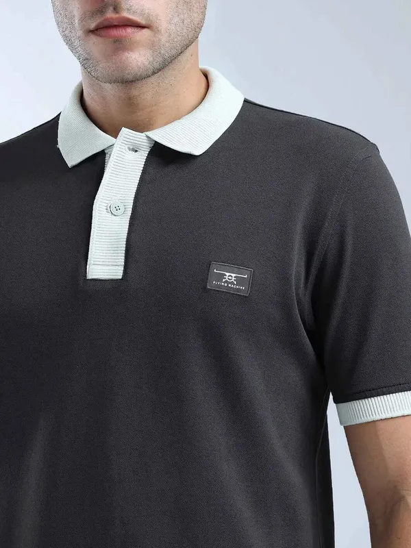 FLYING MACHINE plain ash grey slim fit polo t-shirt