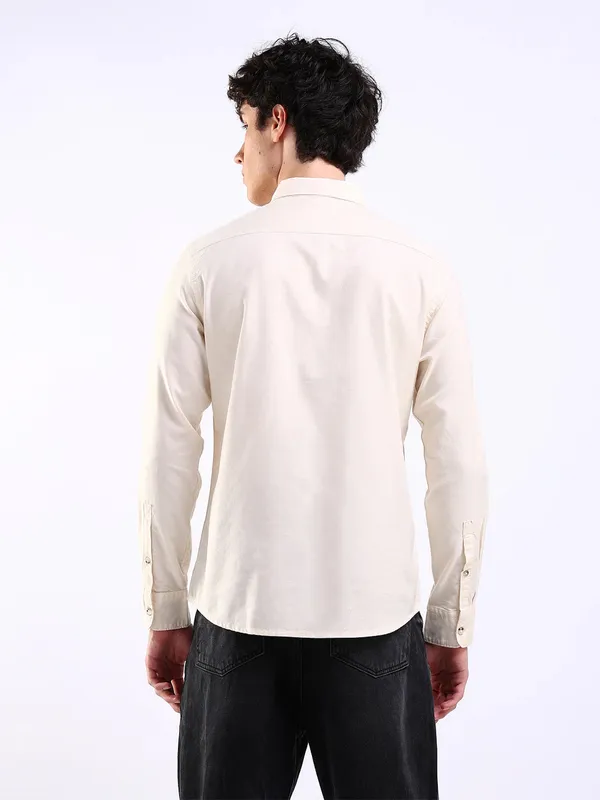 FLYING MACHINE plain cream cotton shirt