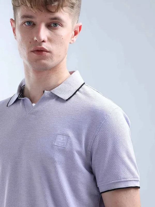 FLYING MACHINE plain purple cotton polo t-shirt
