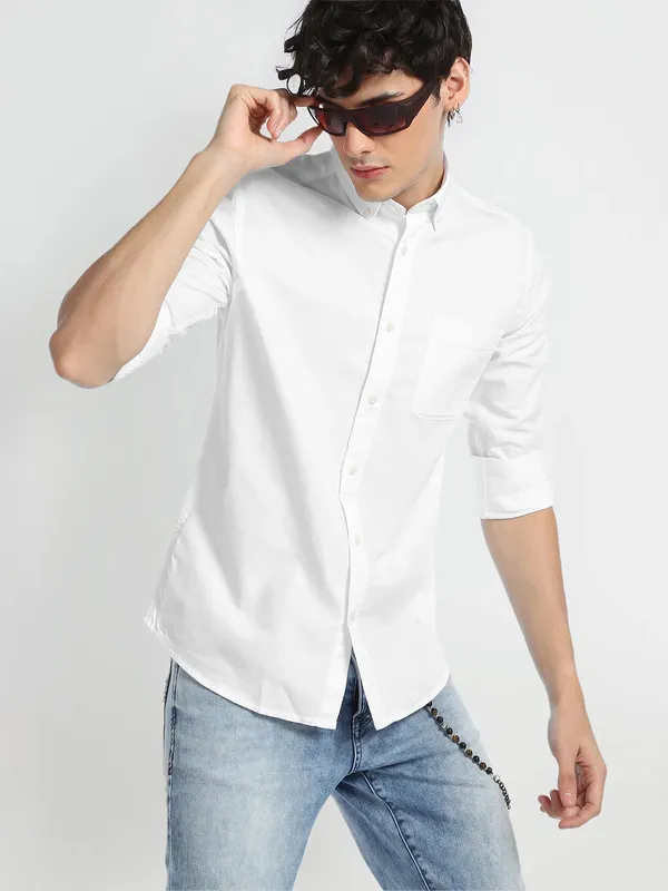 Flying Machine plain white cotton shirt