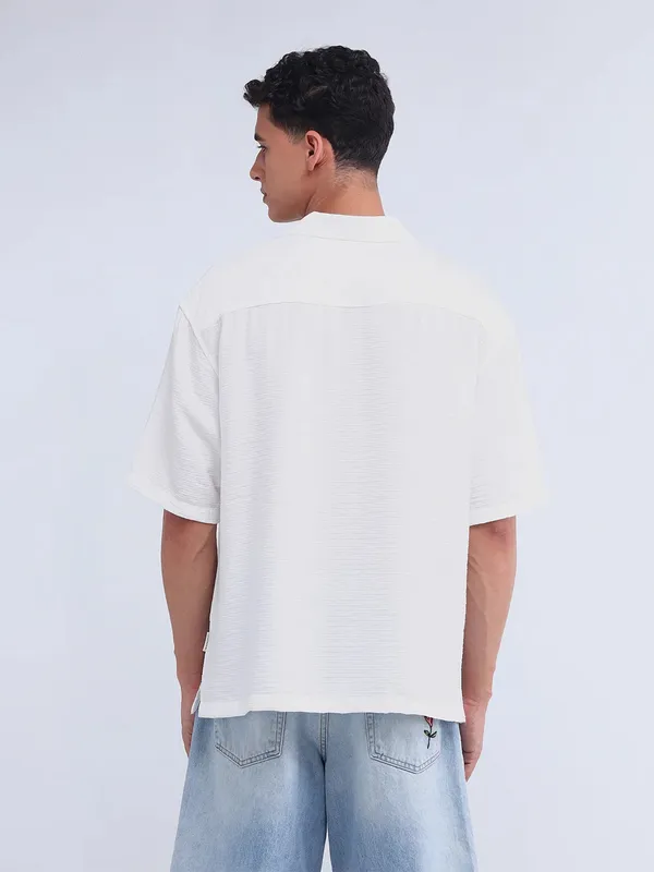 FLYING MACHINE plain white cotton slim fit shirt