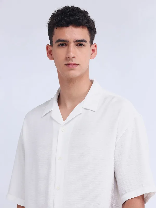 FLYING MACHINE plain white cotton slim fit shirt