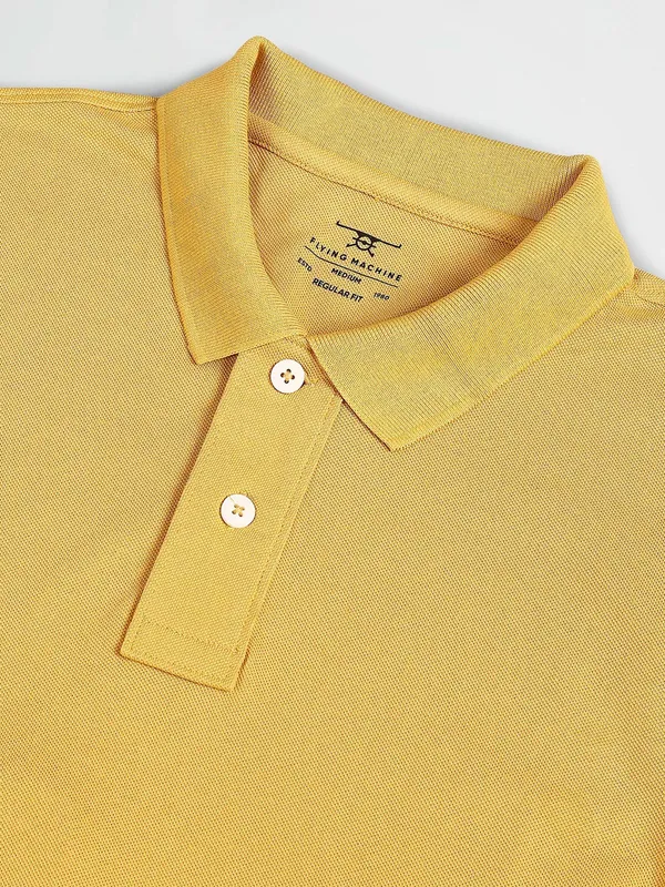 Flying Machine plain yellow polo t shirt