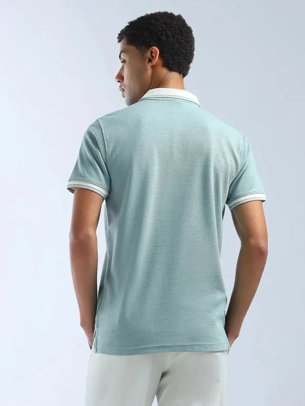 FLYING MACHINE polo neck aqua blue t-shirt