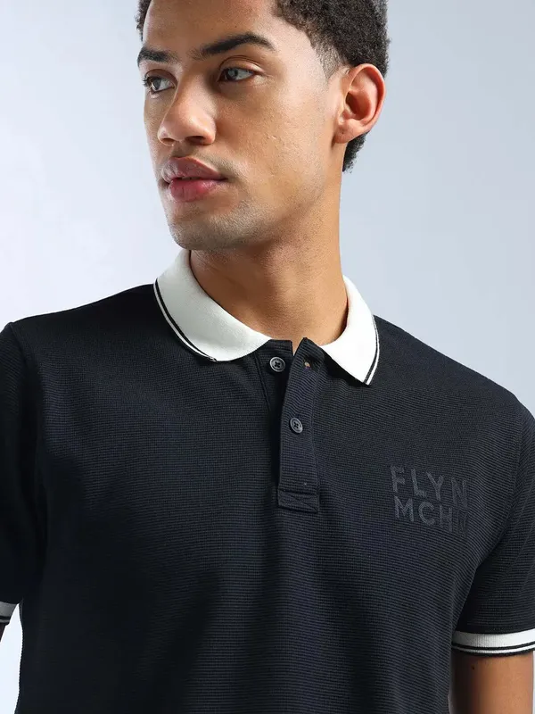 FLYING MACHINE polo neck black t-shirt