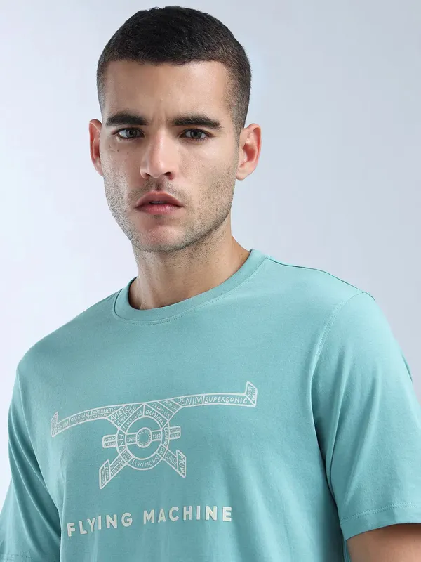 FLYING MACHINE printed aqua cotton slim fit t-shirt