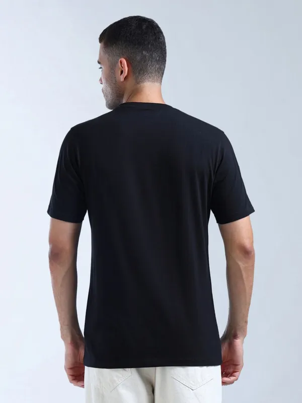 FLYING MACHINE printed black cotton slim fit t-shirt