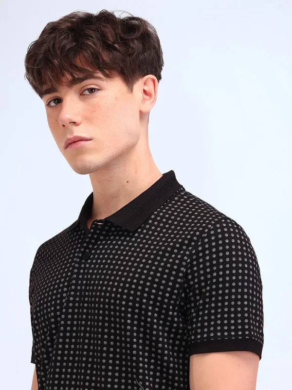 FLYING MACHINE printed black cotton t-shirt for men