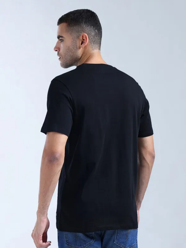FLYING MACHINE printed black round neck t-shirt