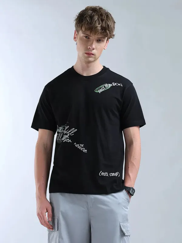 FLYING MACHINE printed black round neck t-shirt for men
