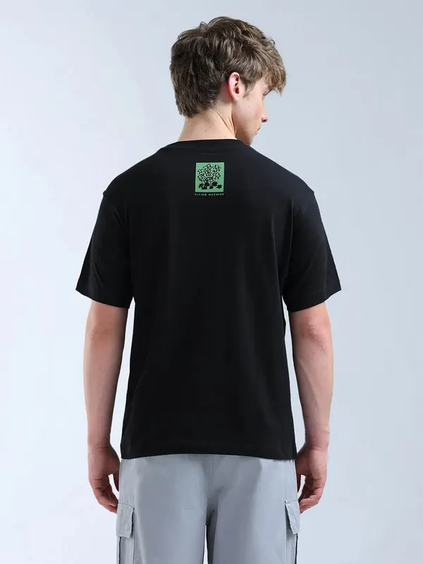 FLYING MACHINE printed black round neck t-shirt for men