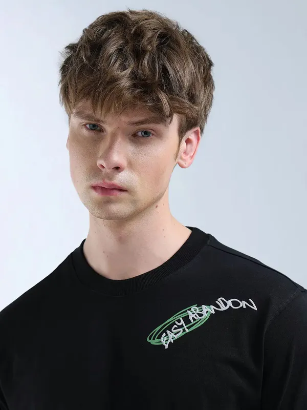FLYING MACHINE printed black round neck t-shirt for men