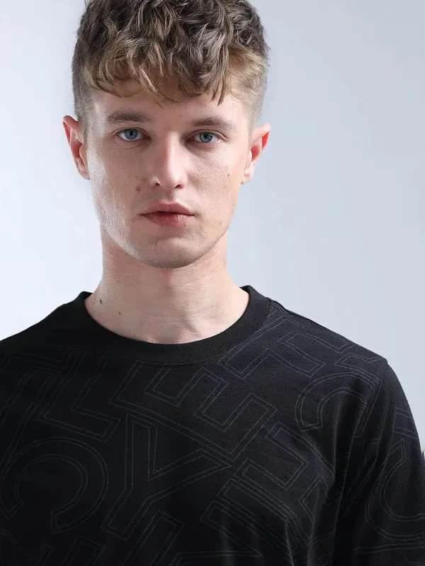 FLYING MACHINE printed black slim fit mens t-shirt
