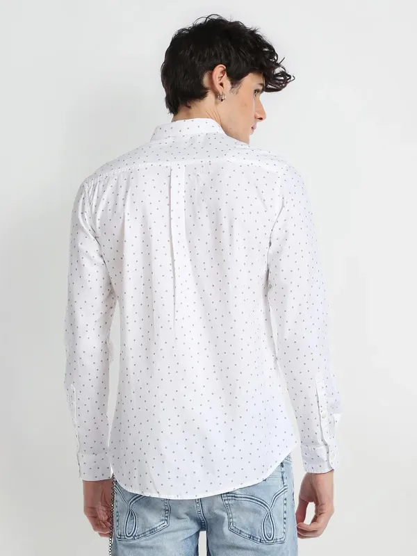 Flying Machine printed cotton white shirt