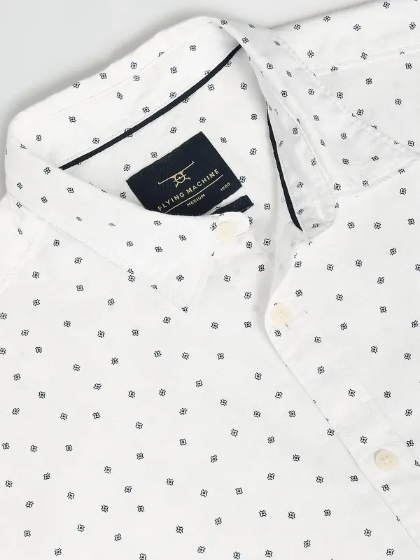 Flying Machine printed cotton white shirt